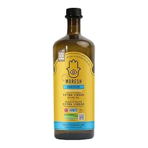 Moresh Moroccan Smooth Extra Virgin Olive Oil, Single Sourced, 1L Dark Glass Bottle (34 fl. oz) - 1 Pack
